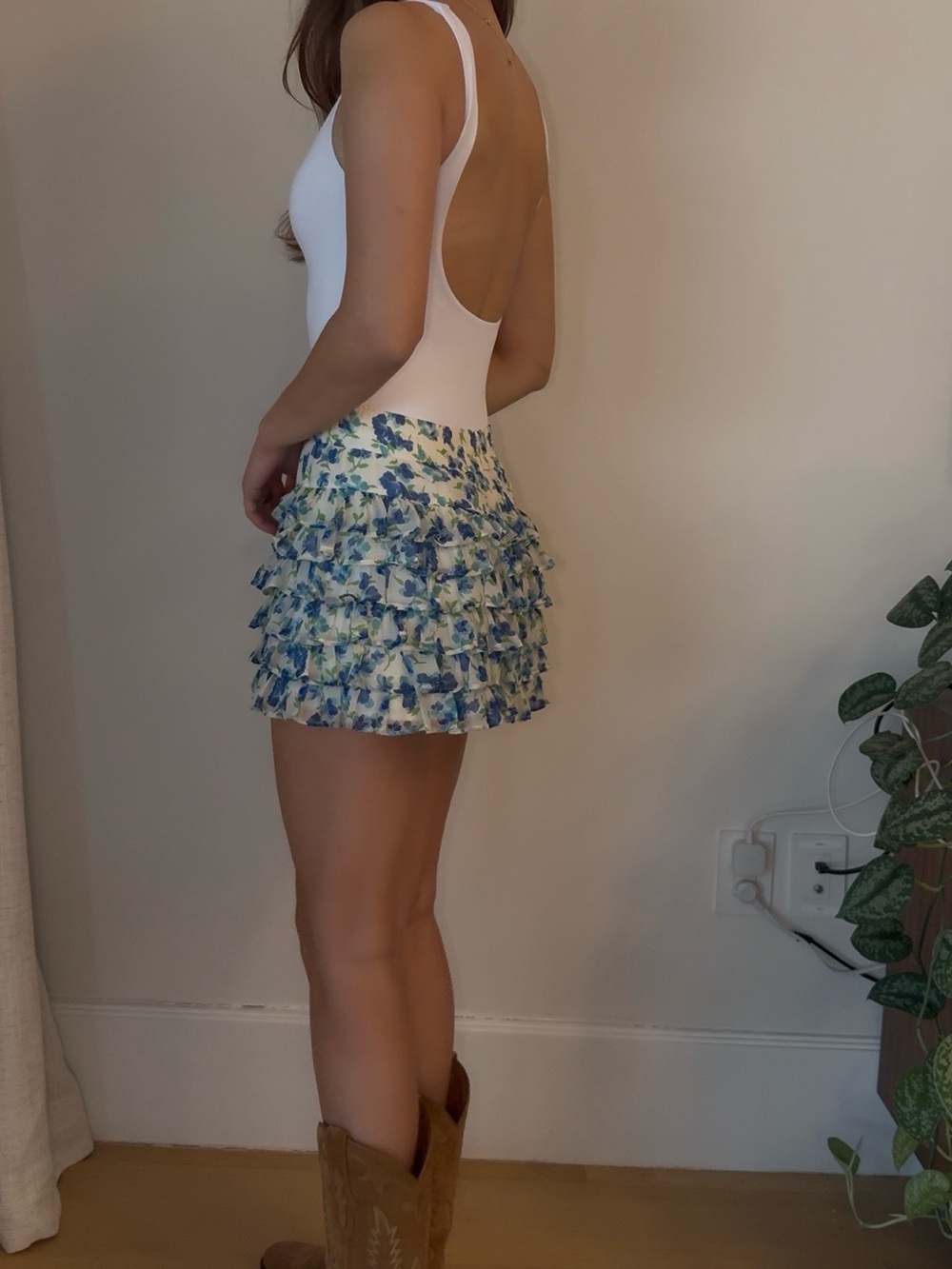 Blue Floral Ruffle Mini Skirt - Picture 3 of 3
